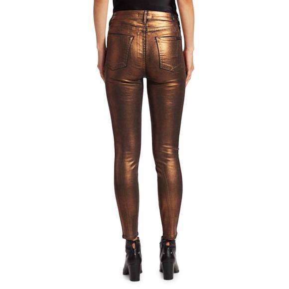 NEW 7 FOR ALL MANKIND metallic coated jeans in bronze - Picture 3 of 5
